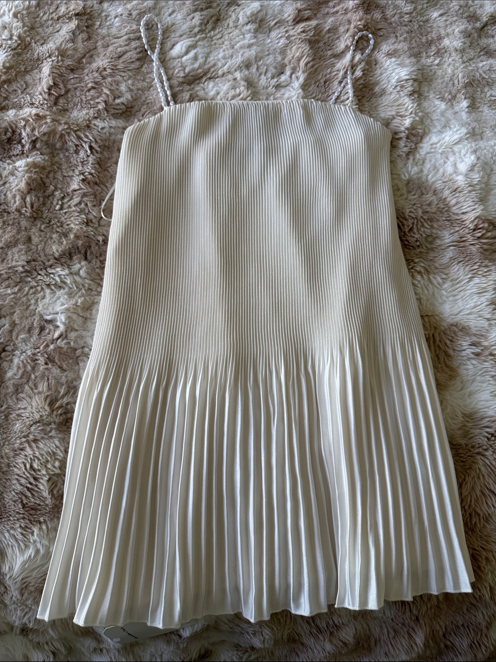 NWT Pleated Spaghetti-Strap Cream Dress